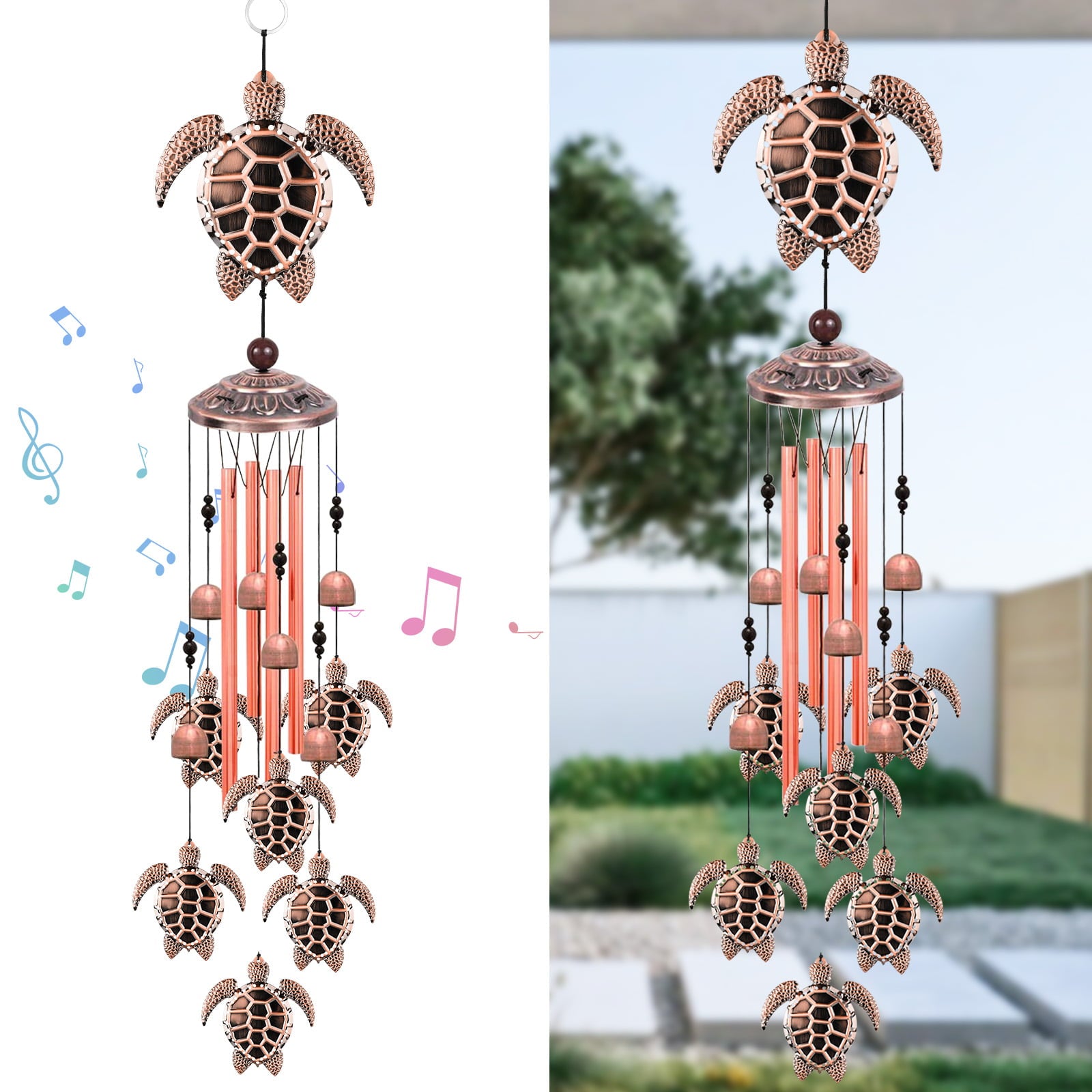 TSV Sea Turtle Wind Chimes， Hanging Outdoor RetroTortoise Wind Chimes Bells with S Hook， Indoor Decor， Memorial Gift Symbolizes Longevity Health Steadiness and Peace， Hang for Garden Yard Patio