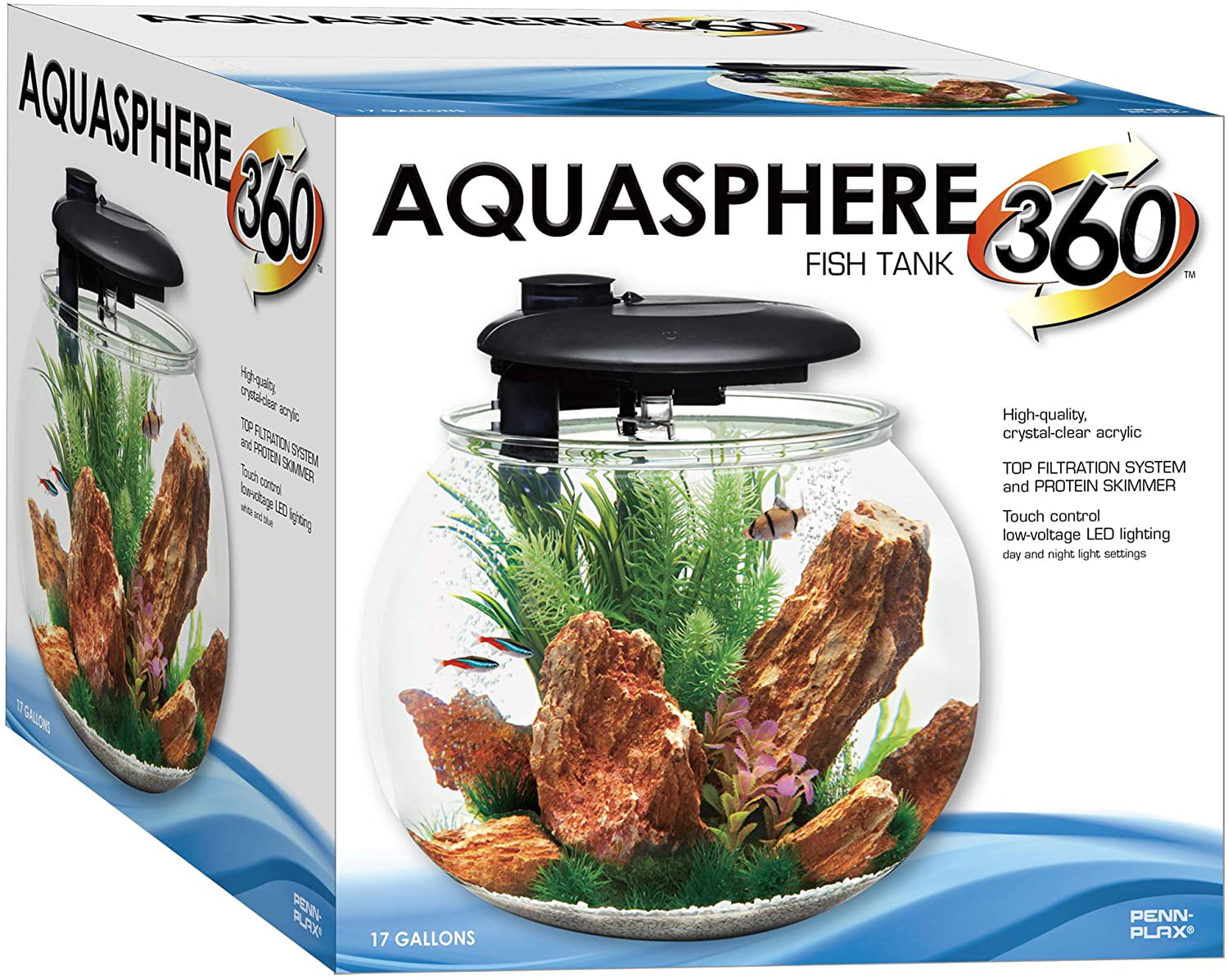 Penn-Plax AquaSphere 360 Polycarbonate Bowl-Shaped Aquarium for Fish – 10 Gallons