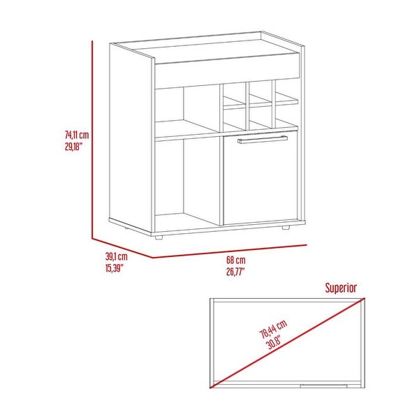 1-Door Bar Cabinet with 2 Shelves and 6 Cubbies