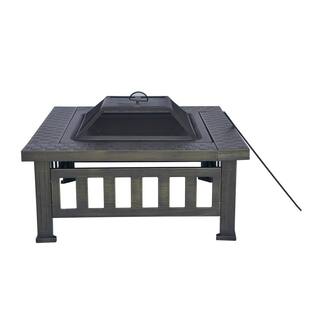 Bond Bali 32 in. W x 22.44 in. H Outdoor Square Powder Coated Steel Wood Burning Fire Pit in Bronze with Grate and Poker 52260