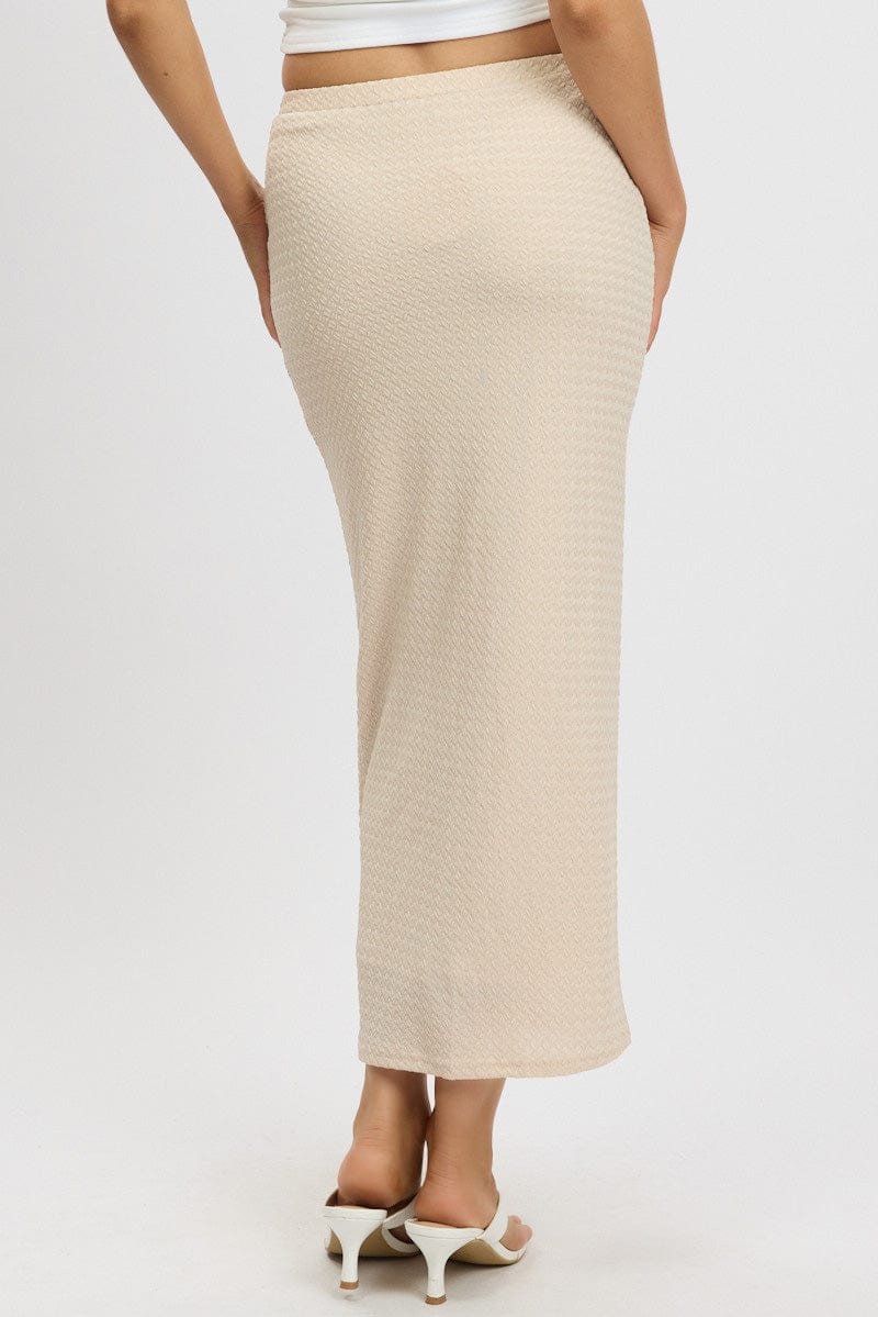 Beige Midi Skirt High Rise Textured Jersey