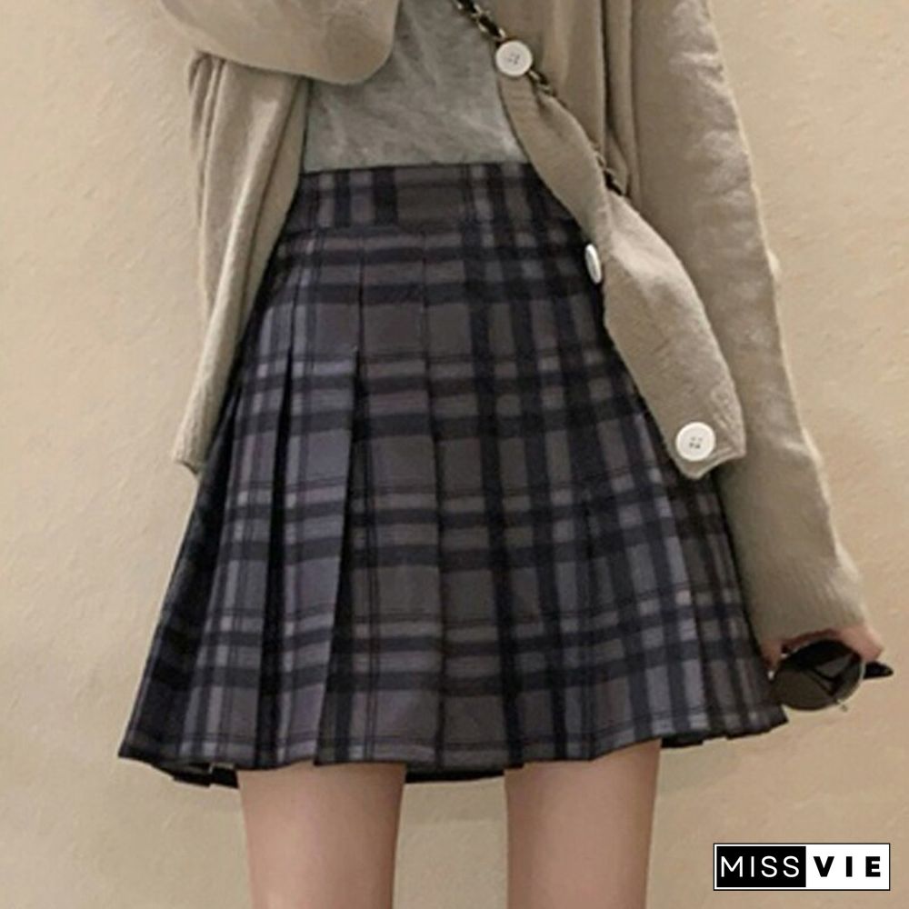 Spring Summer Fashion Pleated Skirt Women Loose Casual High Waist Lady Preppy Skirts A Line Korean Student Mini Skirts New