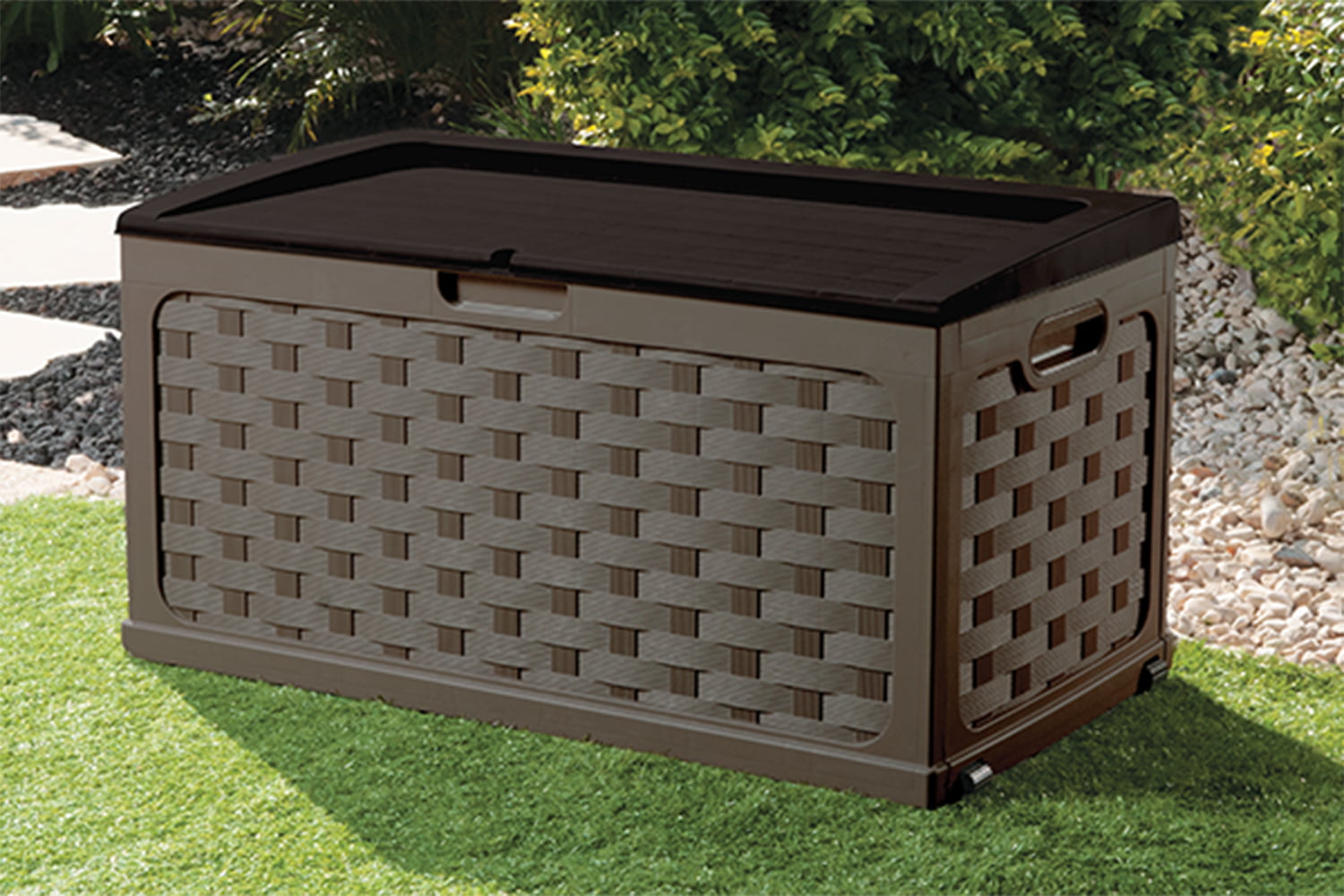 Starplast 88 Gallon Weave Plastic Deck Box, Mocha And Brown