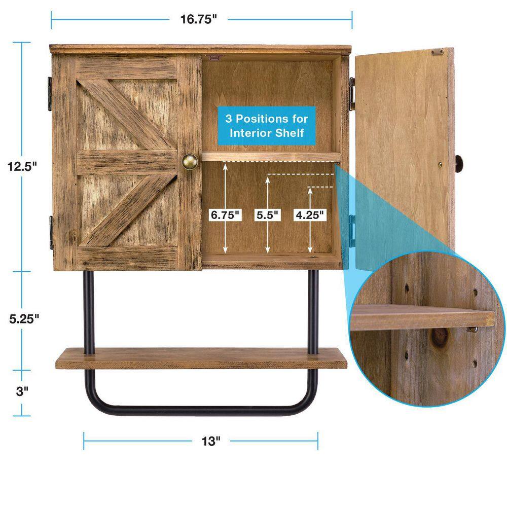 EXCELLO GLOBAL PRODUCTS Excello 17-in. W x 21-in. H x 7-in. D Barndoor Bathroom Wall Cabinet in Rustic Brown EGP-HD-0355