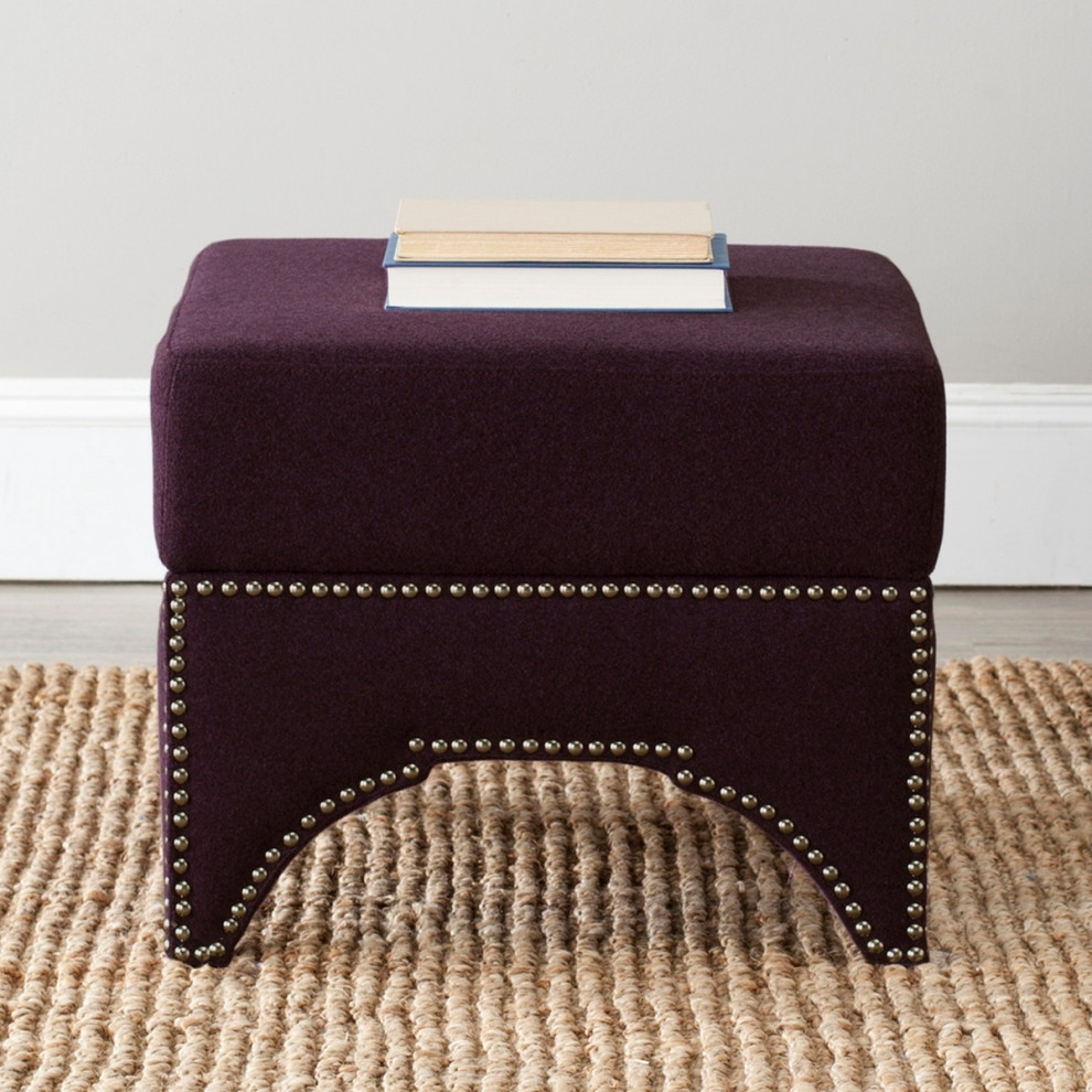 Clancy Ottoman Brass Nail Heads Plum   Modern   Footstools And Ottomans   by Virgil Stanis Design  Houzz