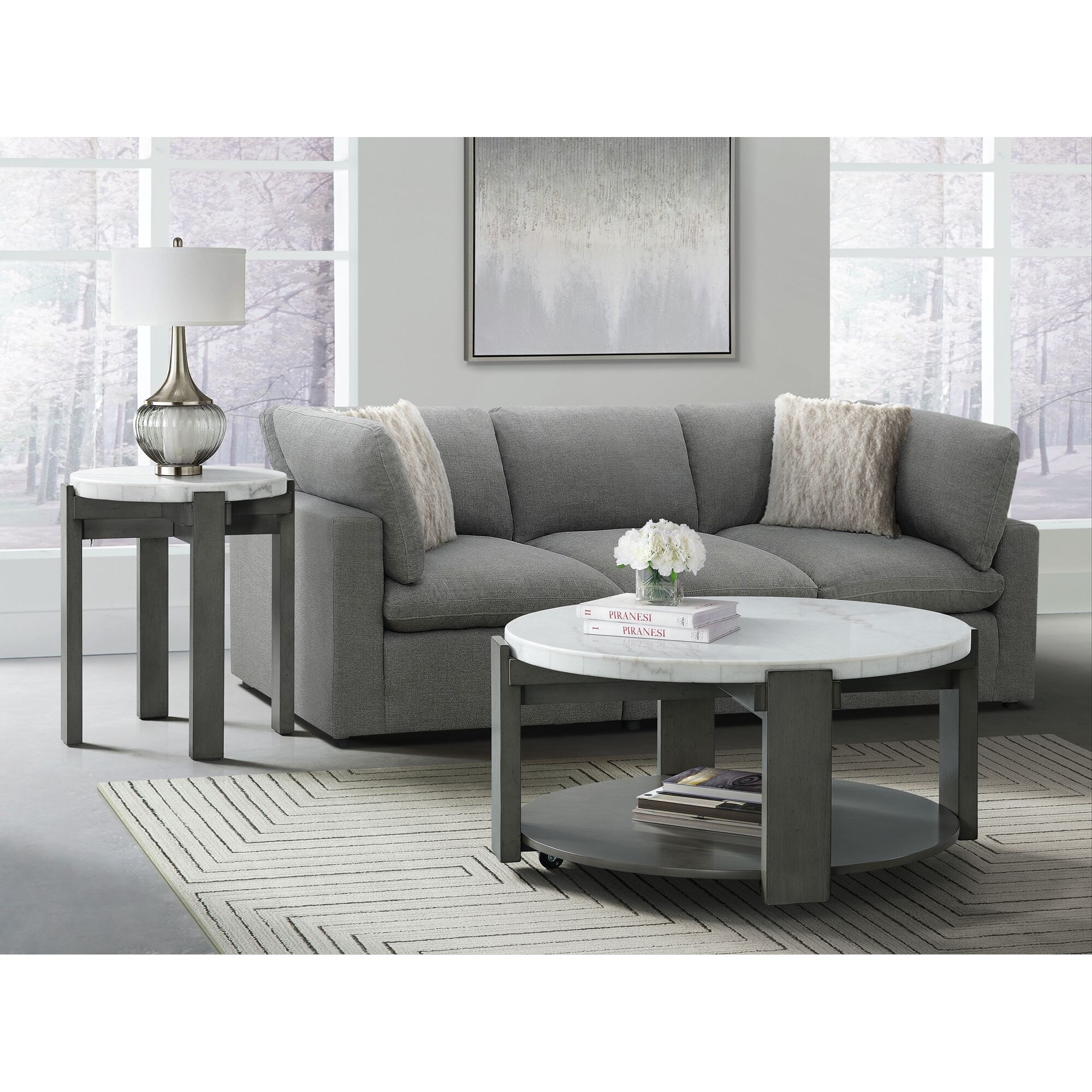 Picket House Furnishings Rysa Round End Table in Grey