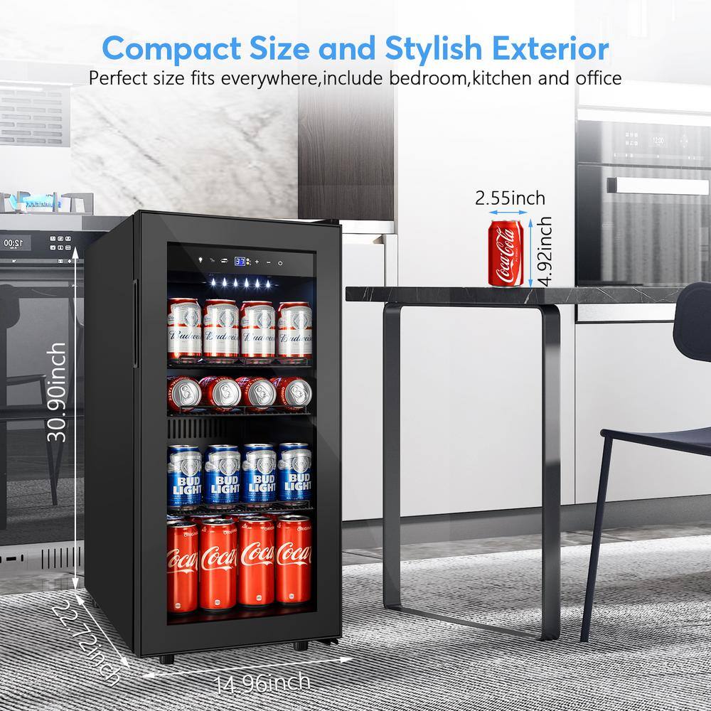 Hooure 15 in. Freestanding 130-Cans Black Stainless Steel Beverage Cooler with Adjustable Removable Shelves TYBC32HD