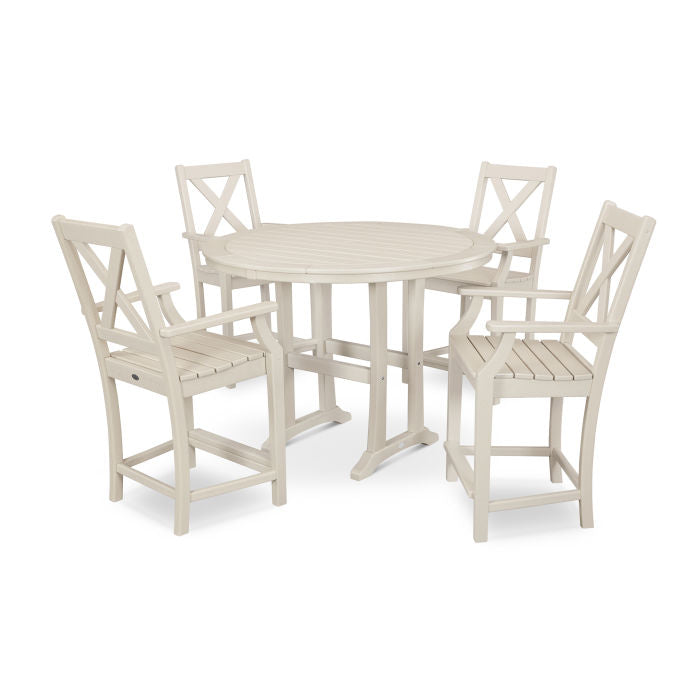 Polywood Braxton 5-Piece Nautical Trestle Arm Chair Counter Set PWS511-1