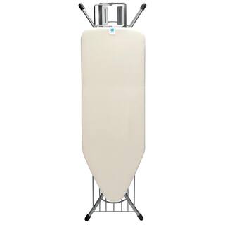 Brabantia Ironing Board C with Steam Iron Rest Linen Rack Ecru Cream Cover and Silver Frame 321924