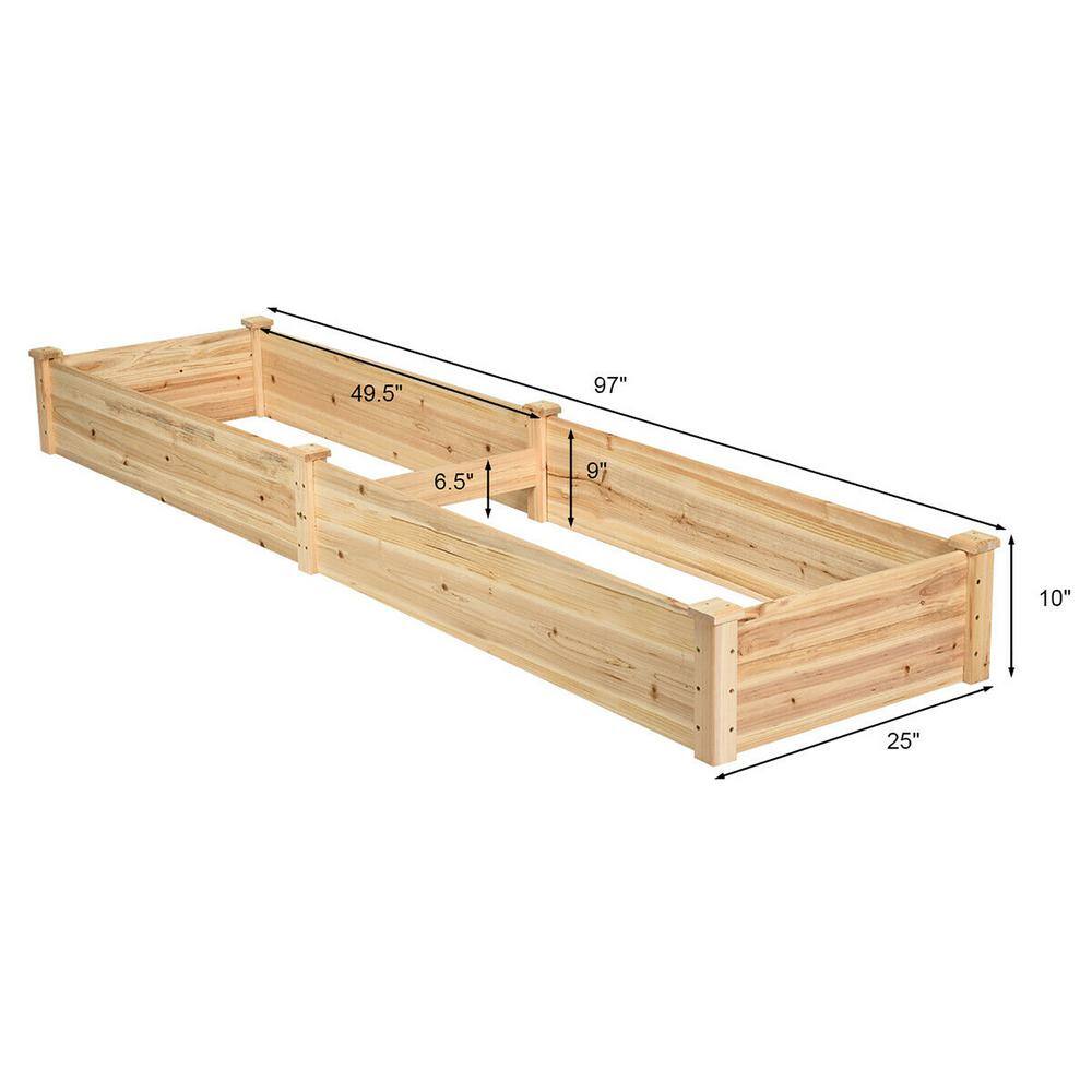 Costway 97 in. L x 25 in. W x 10 in. H Natural Wood Rectangular Raised Bed Vegetable Flowers Plants Planter GT2935