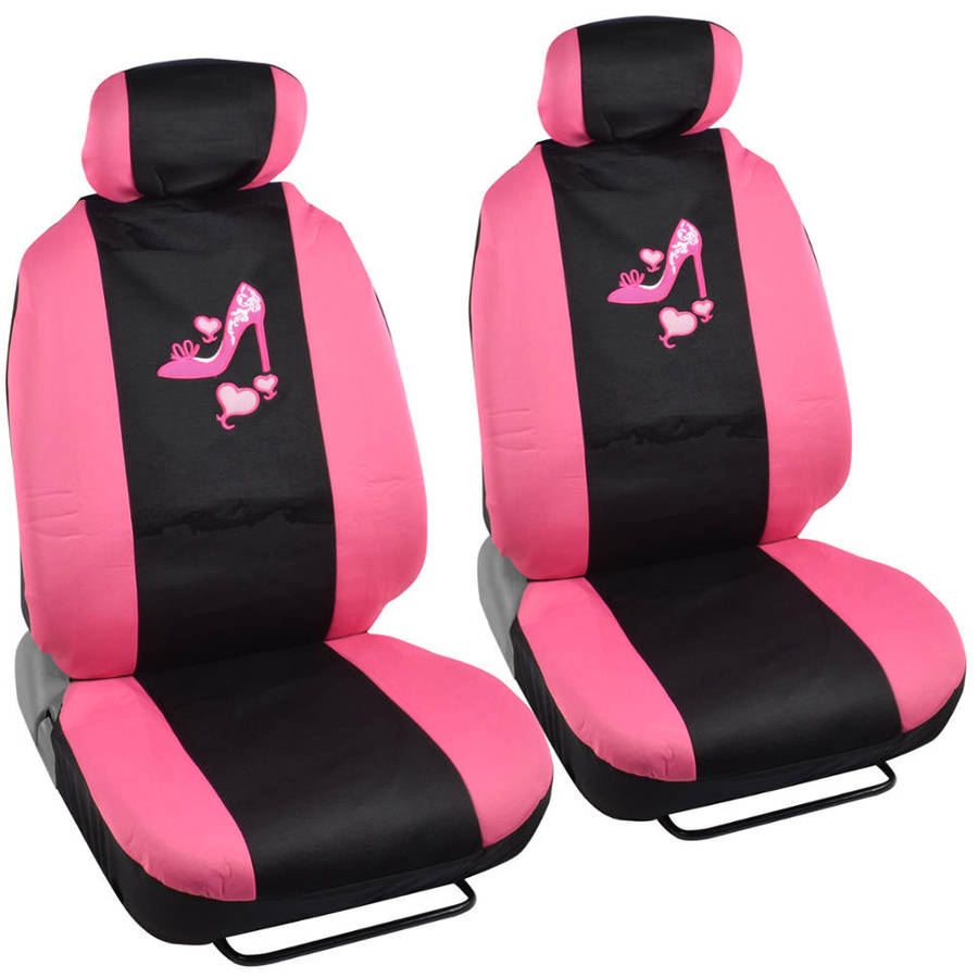 BDK Pink Love Heel Design Seat Covers for Car， SUV， Van and Truck， 9pc