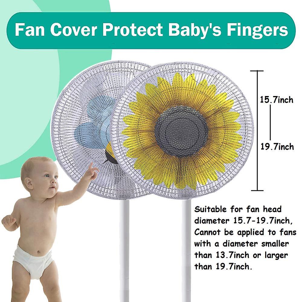 2pcs Electric Fan Protective Cover Small Bee + Sunflowerhousehold Products