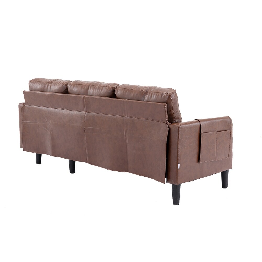 Brown PU Leather Sectional Sofa w/ Pull out Bed Storage Chaise Couch