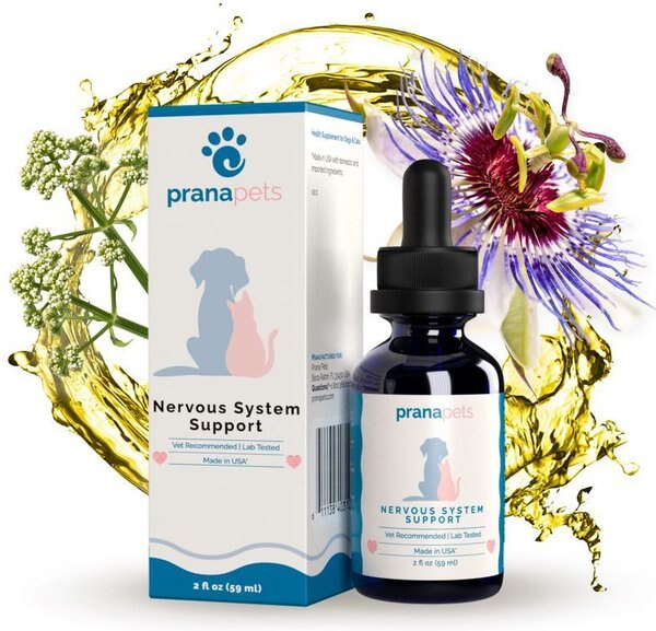 Prana Pets Nervous System Support Natural Medicine for Anxiety， Muscle Spasms and Seizures for Cats and Dogs， 2-oz bottle