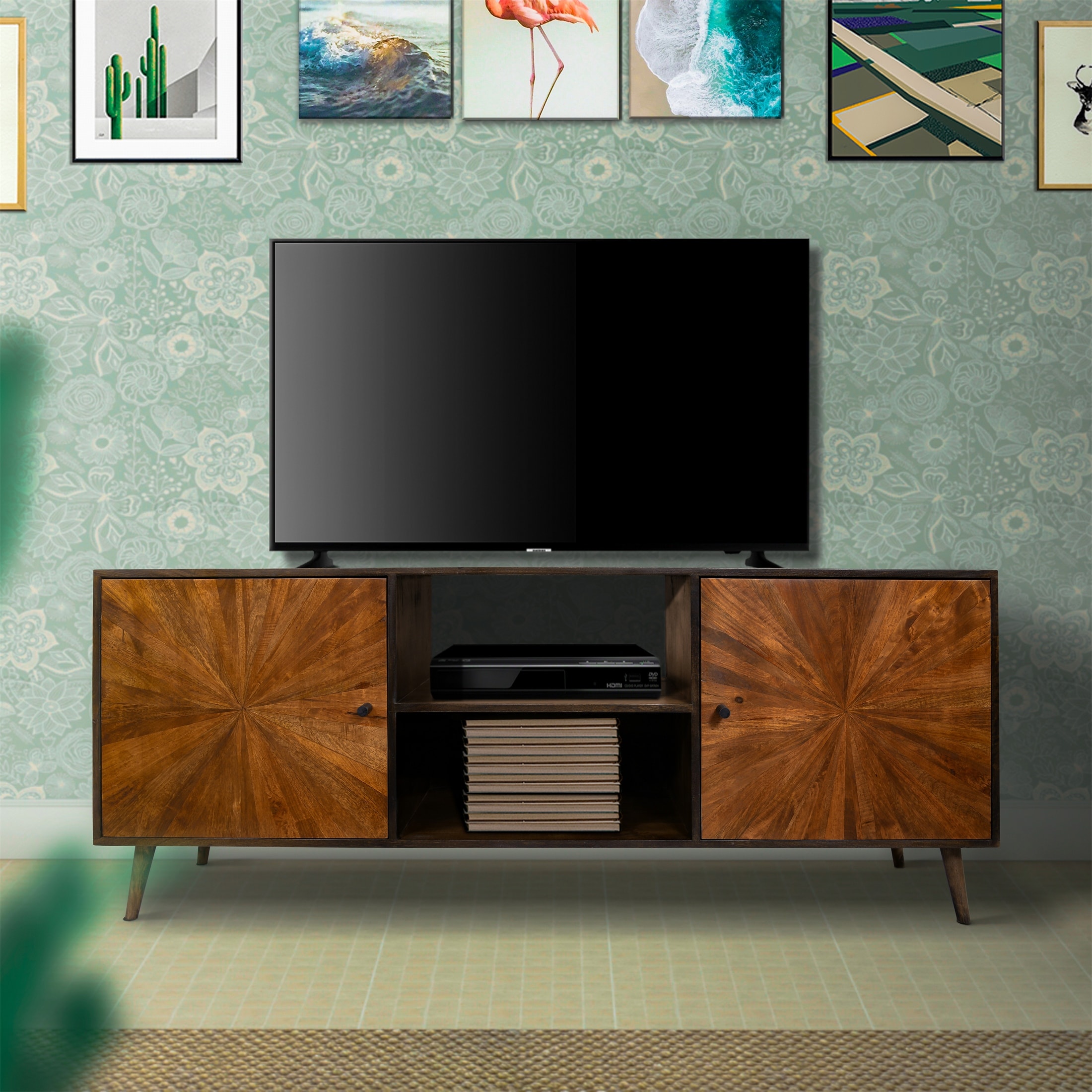 Brown Jag 65 Inch Mango Wood TV Media Entertainment Center