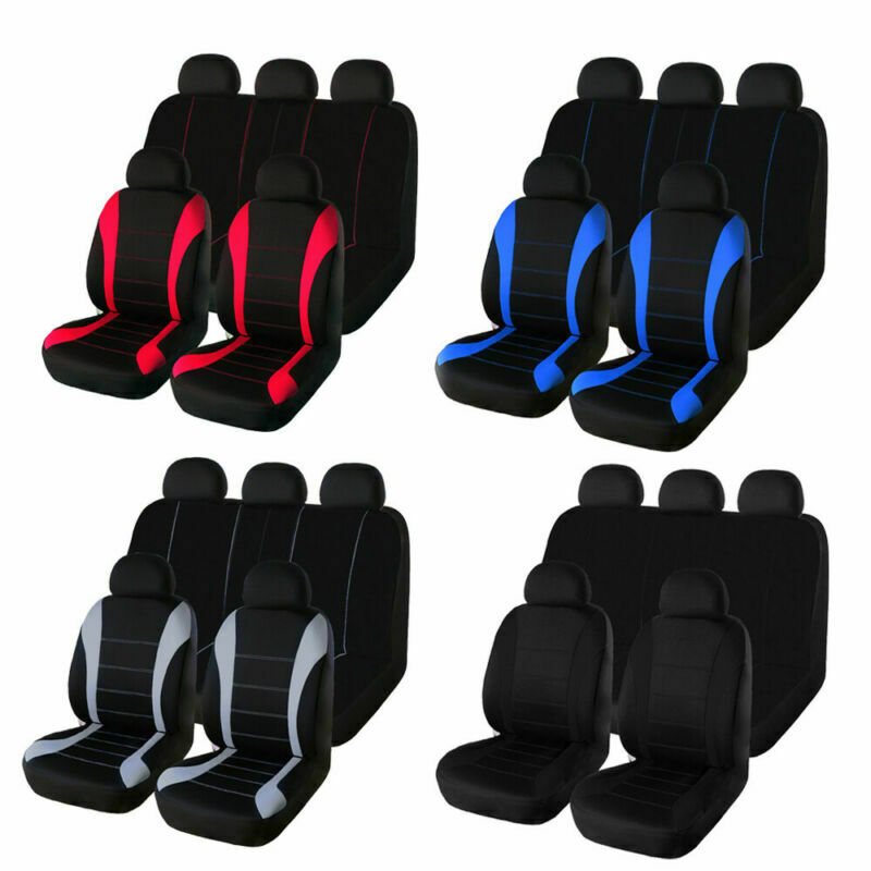 Auto Car Seat Covers 5 Seats Gray Two-Tone Front and Rear Split Bench for Cars Trucks SUV