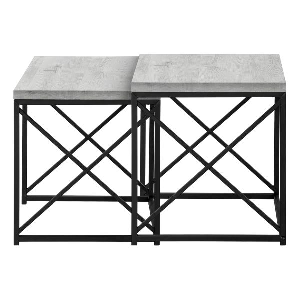 Nesting Table， Set Of 2， Side， End， Metal， Accent， Living Room， Bedroom， Grey Laminate， Black Metal， Contemporary， Modern