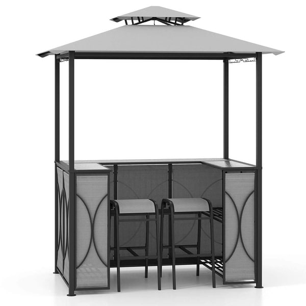 Costway 3 PCS Patio Bar Set with Tempered Glass Bar Table Metal