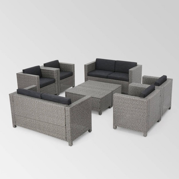 Puerta 8pc Wicker Chat Set Black gray Christopher Knight Home