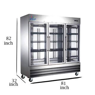 Cooler Depot 81 in. W 72 cu. ft. Three Glass Door Commercial Merchandiser Refrigerator in Stainless Steel dxxcfd3g