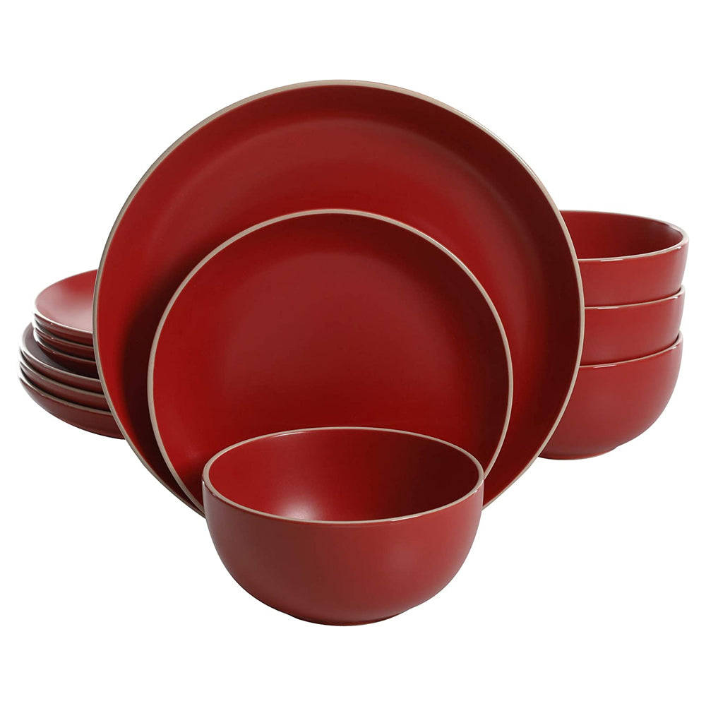 Gibson Rockaway 12Pc Matte Stoneware Dinnerware Set, Plates and Bowls (Open Box)