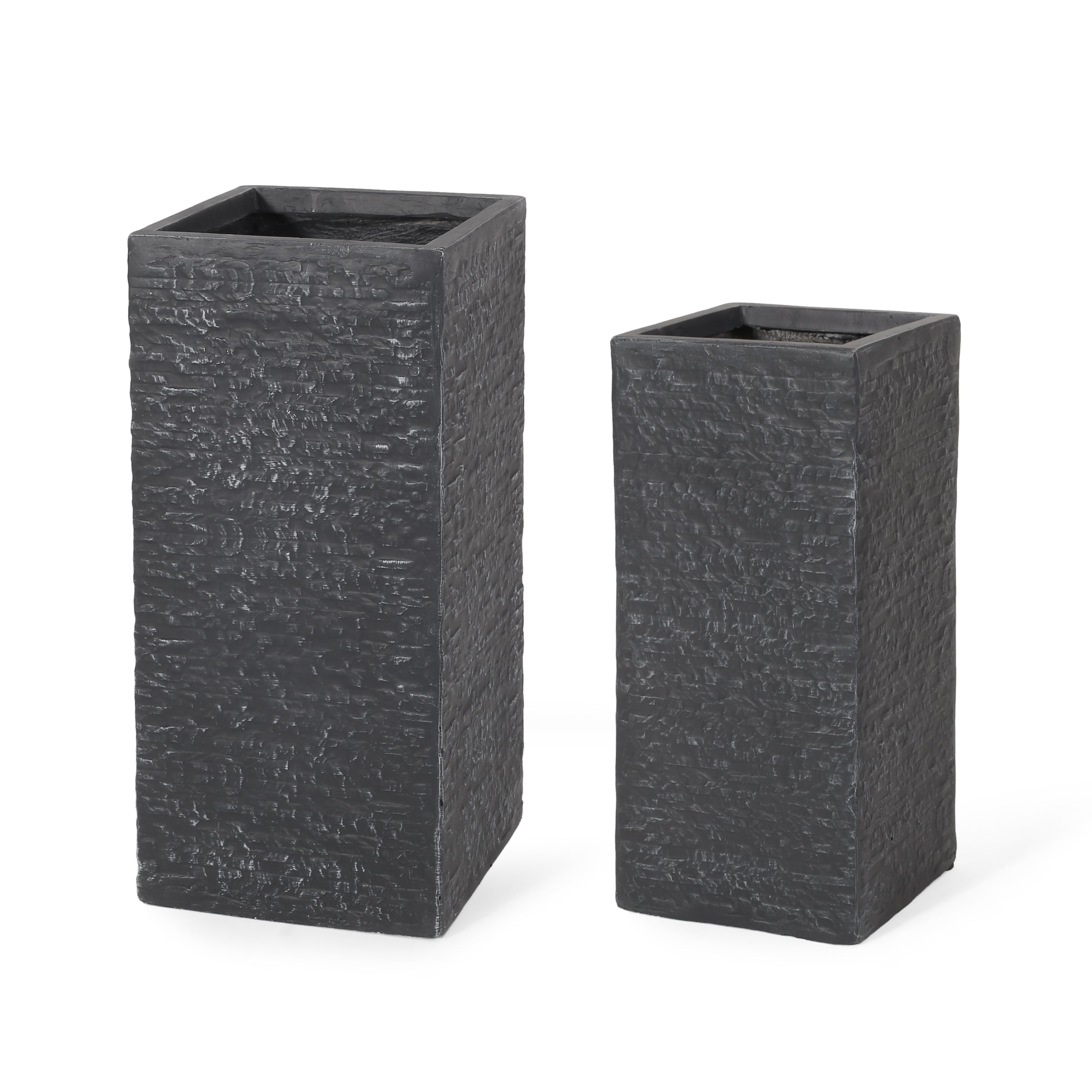 Leiman Outdoor Large and Medium Cast Stone Planters, Set of 2, Gray