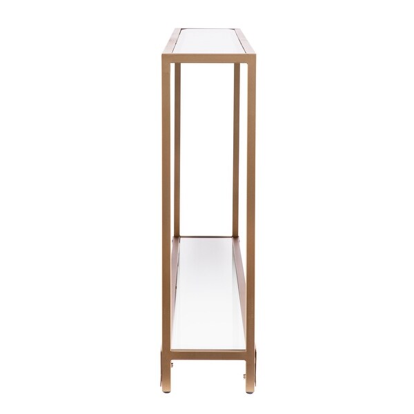 Barley Narrow Metal Console， Gold with White Glass