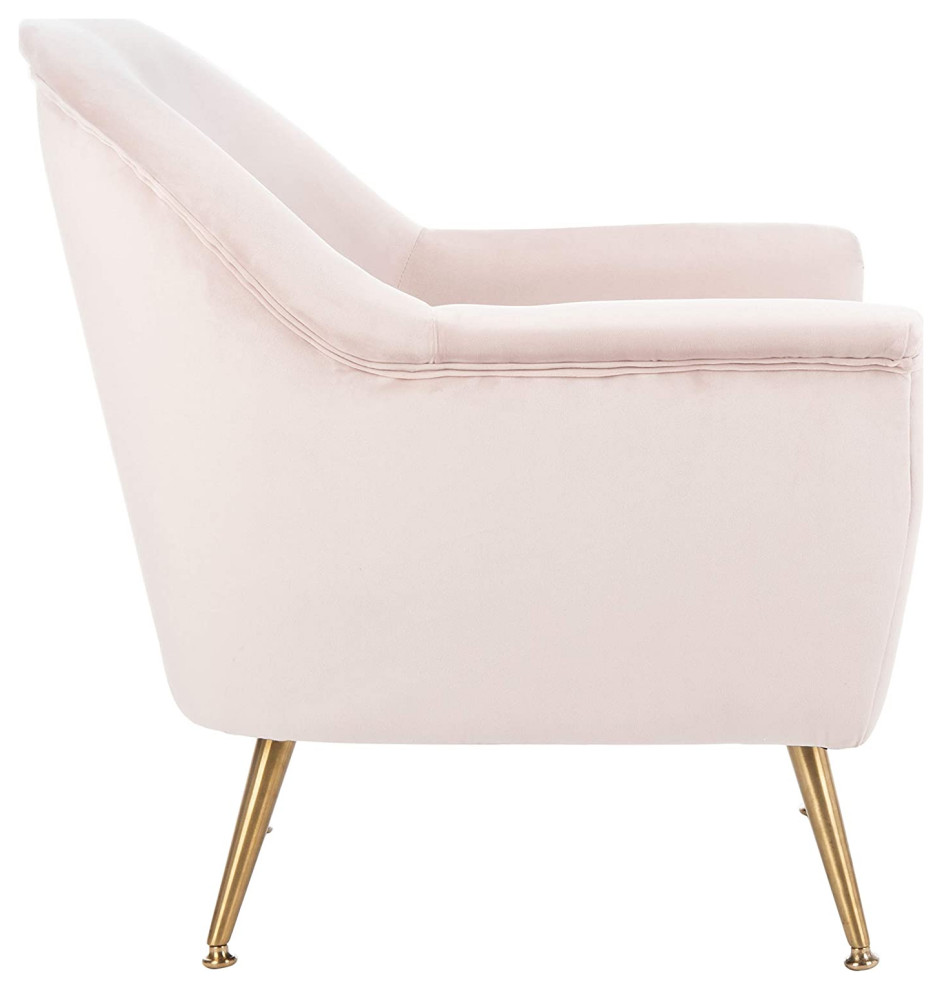 Comfortable Armchair  Brass Metal Legs With Velvet Upholstered Seat  Blush Pink   Midcentury   Armchairs And Accent Chairs   by Declusia  Houzz