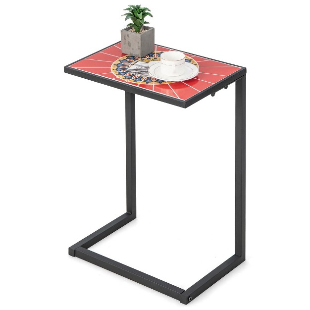 Tangkula C shaped Side End Table W Ceramic Top For Patio Living Room Balcony