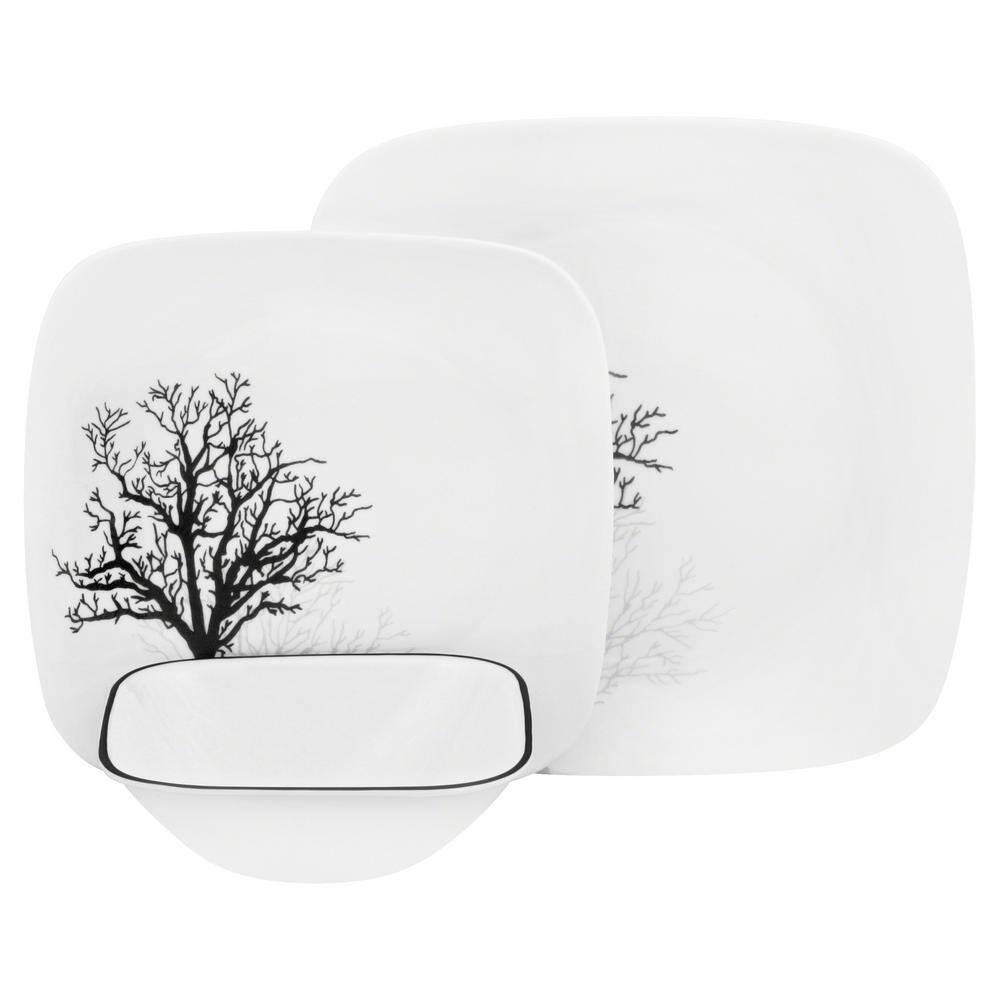 Corelle Square 16-Piece Seasonal Black Trees Glass Dinnerware Set (Service for 4) 1119417