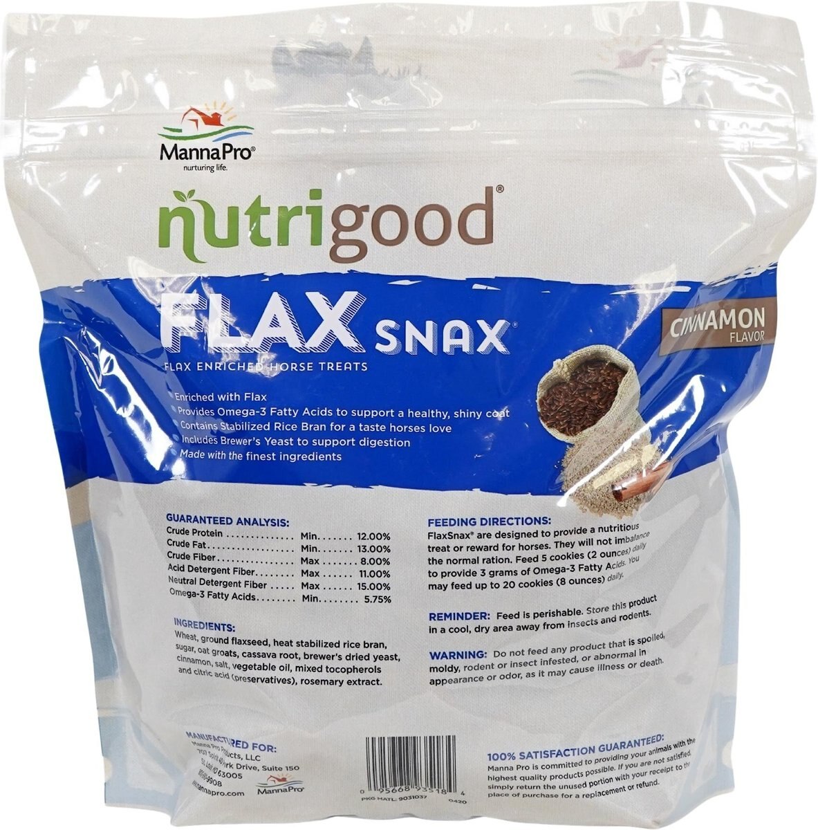 Manna Pro FlaxSnax Flax Enriched Horse Treats， 3.2-lb bag