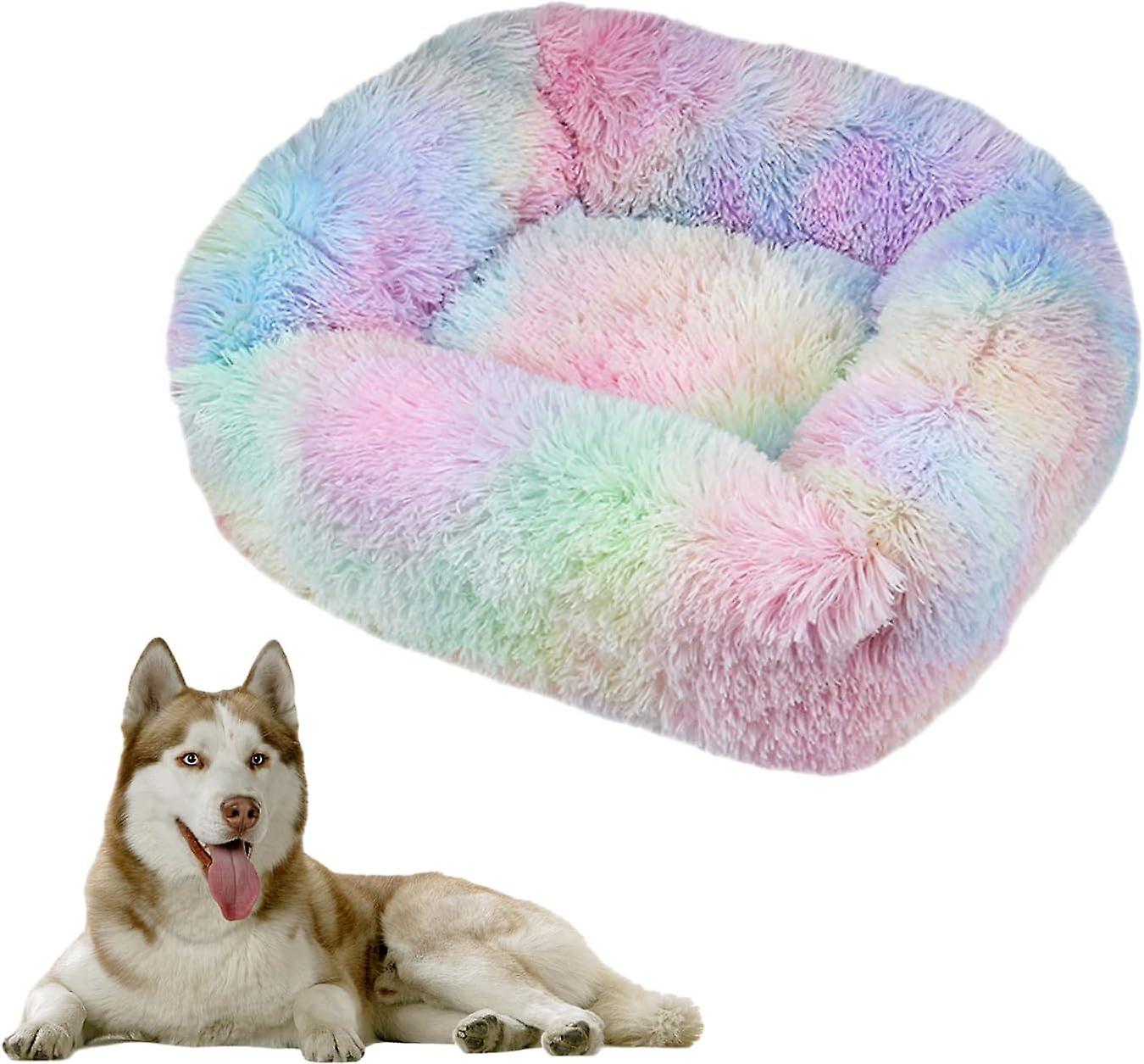 Dog Basket Rectangle Dog Cushion Plush Cat Bed， Washable Cat Cushion Plush Pet Bed Cushion Suitable Warm For Autumn Winter Use (s，tie dye)