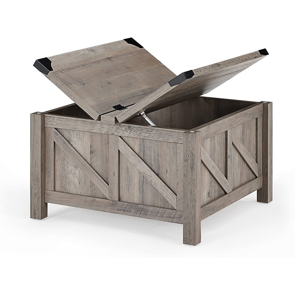 WAMPAT Farmhouse Rustic Square Farmhouse Coffee Table