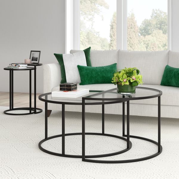 Luna Round and Demilune Nested Coffee Table in Blackened Bronze