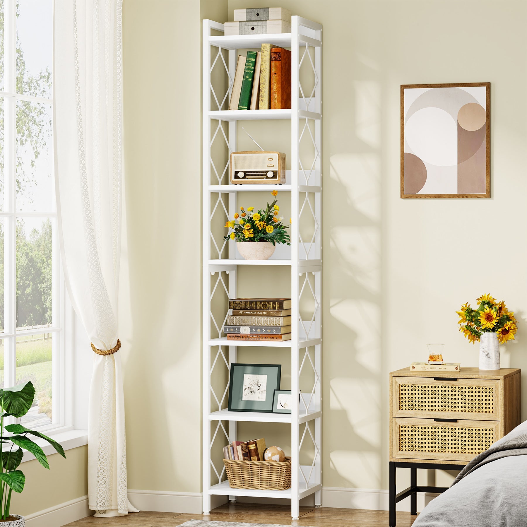 7-Tier Corner Shelf, 78.7 Narrow Bookshelf Corner Bookcase