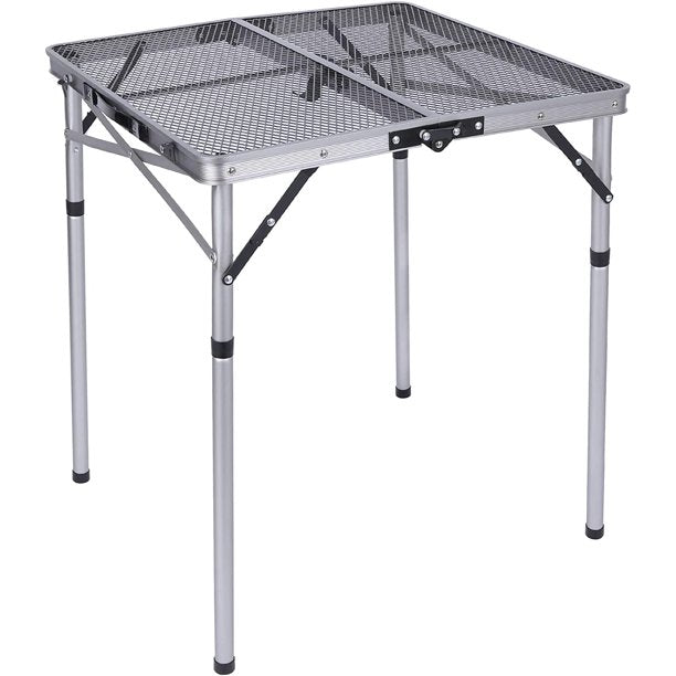 REDCAMP Folding Portable Grill Table for Camping 2FT， Lightweight Aluminum Grill Stand Metal Table with Adjustable Height for Picnic Outside Cooking，， Silver