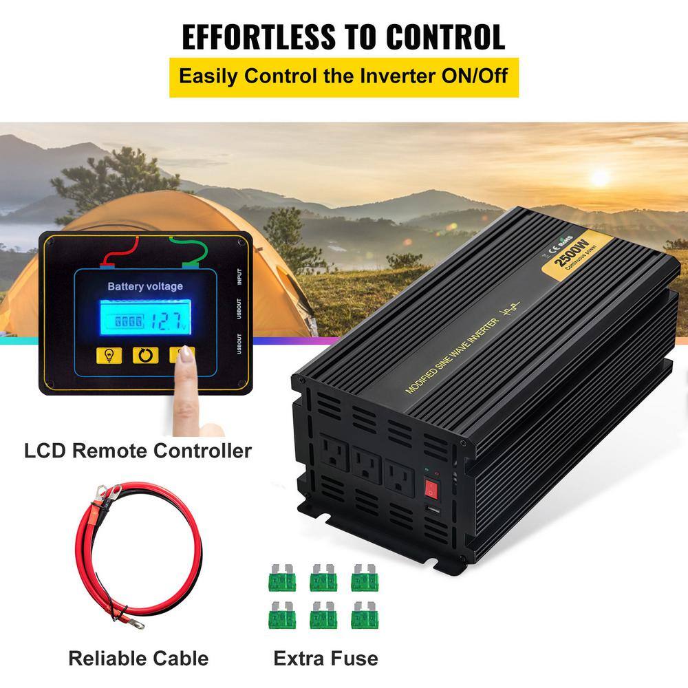 VEVOR 2500-Watt DC 24-Volt Power Inverter Modified Sine Wave Inverter with LCD Remote Controller LED Indicator for Truck RV ZXN2K5-24-120I14HV9