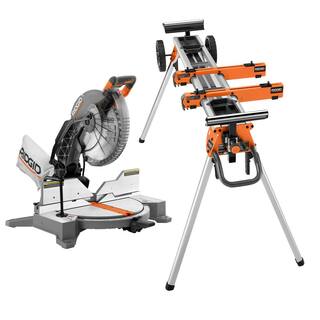 RIDGID 15 Amp Corded 12 in. Dual Bevel Miter Saw with Professional Compact Miter Saw Stand R4123-AC9960