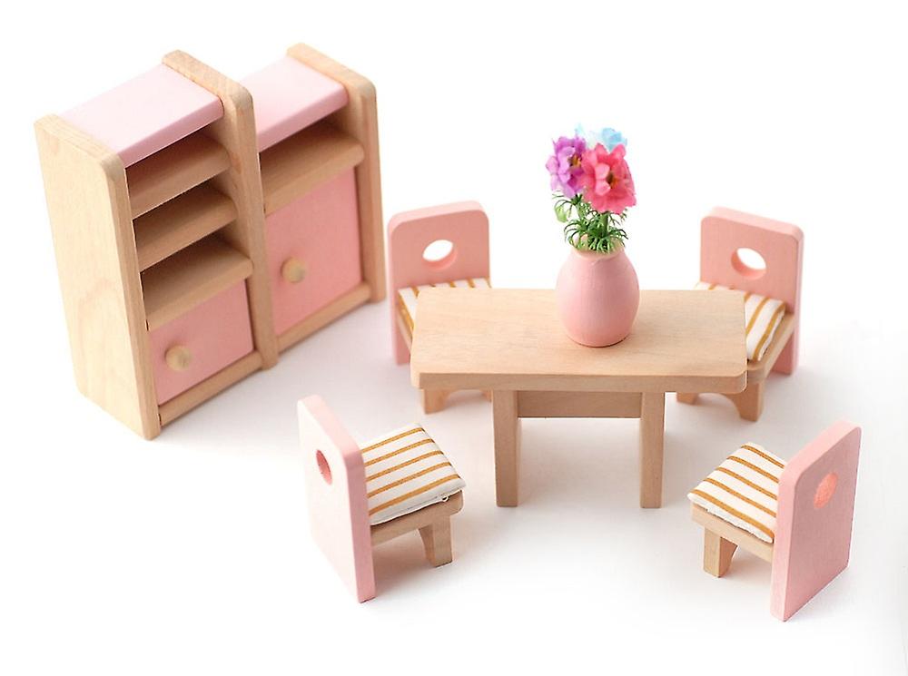 Dolls House Pink Table And Chairs Dining Room Set Miniature 3 Years + Furniture