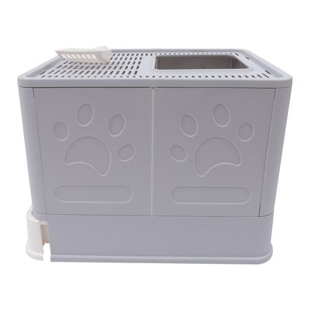 Cat Litter Box Hooded Covered Pet Toilet Foldable Design Large Space Semi-enclosed Drawer Construction Clear Door for Under 10kg/22lbs Body Weight