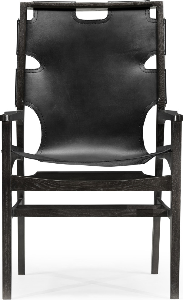 Architects House Midcentury Style Slung Black Leather  ampDining Armchair   Midcentury   Dining Chairs   by HedgeApple  Houzz