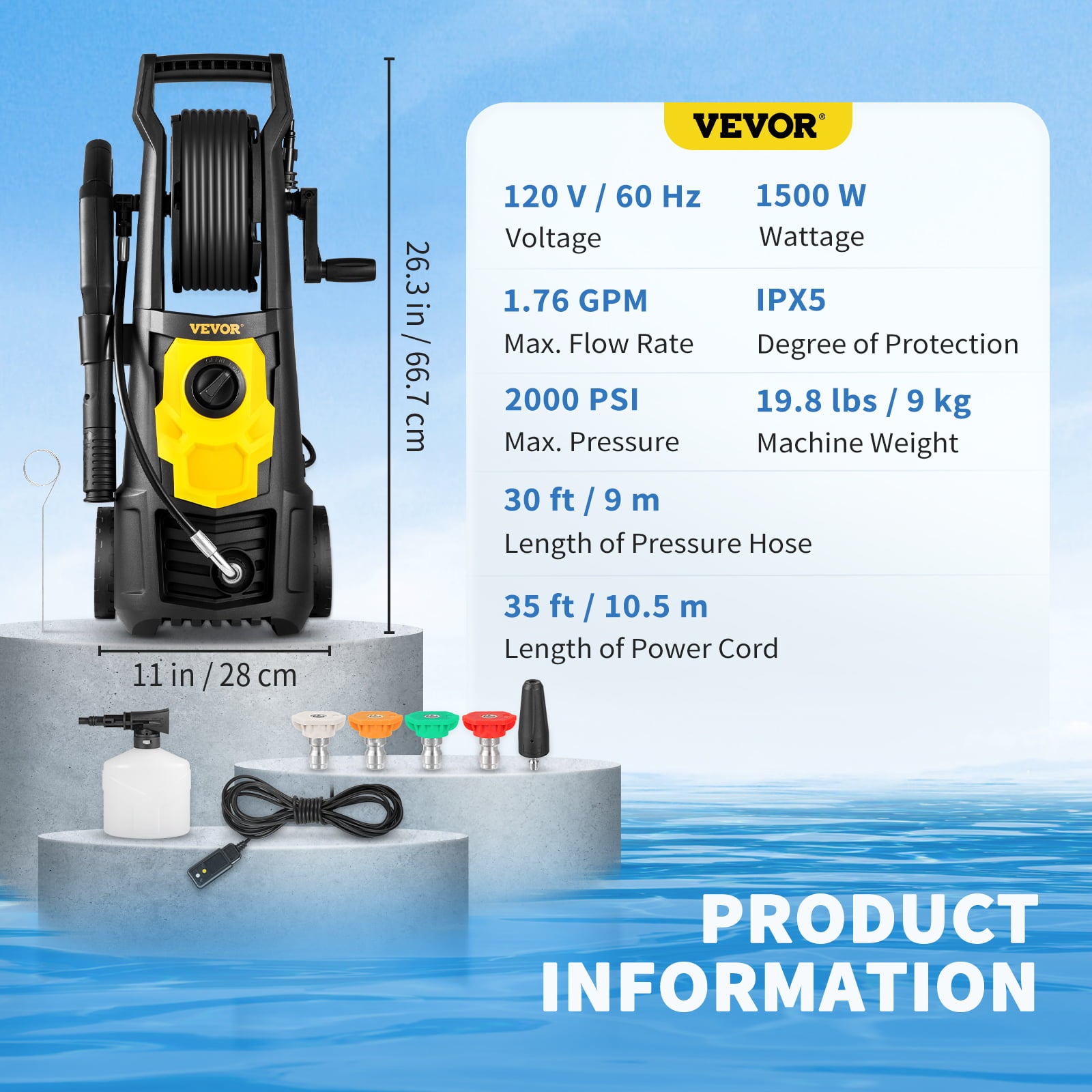 BENTISM Electric Pressure Washer High Pressure Washer 2000 PSI 1.65/1.76 GPM Patio[1.76 GPM with Hose Reel]