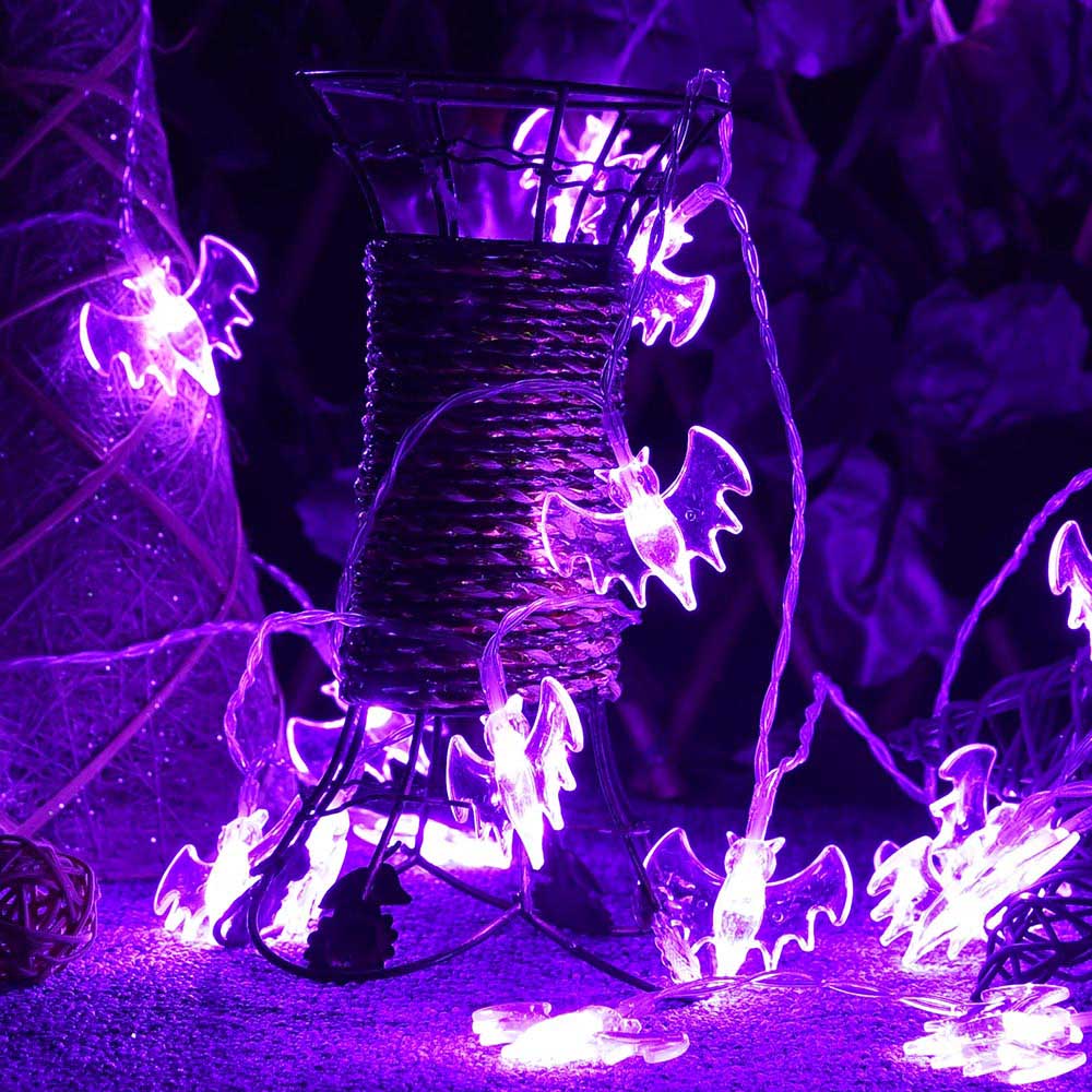 Yescom 15Ft Halloween String Lights Purple Bat Remote Control