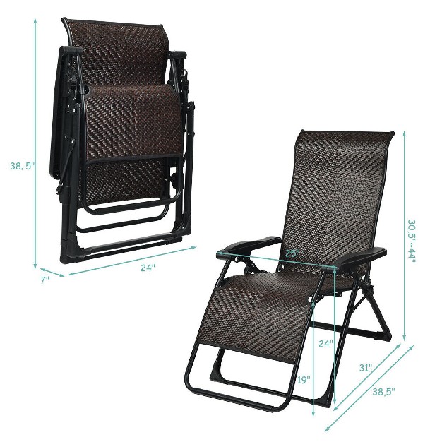 Costway Patio Rattan Zero Gravity Lounge Chair Folding Recliner Adjustable W headrest