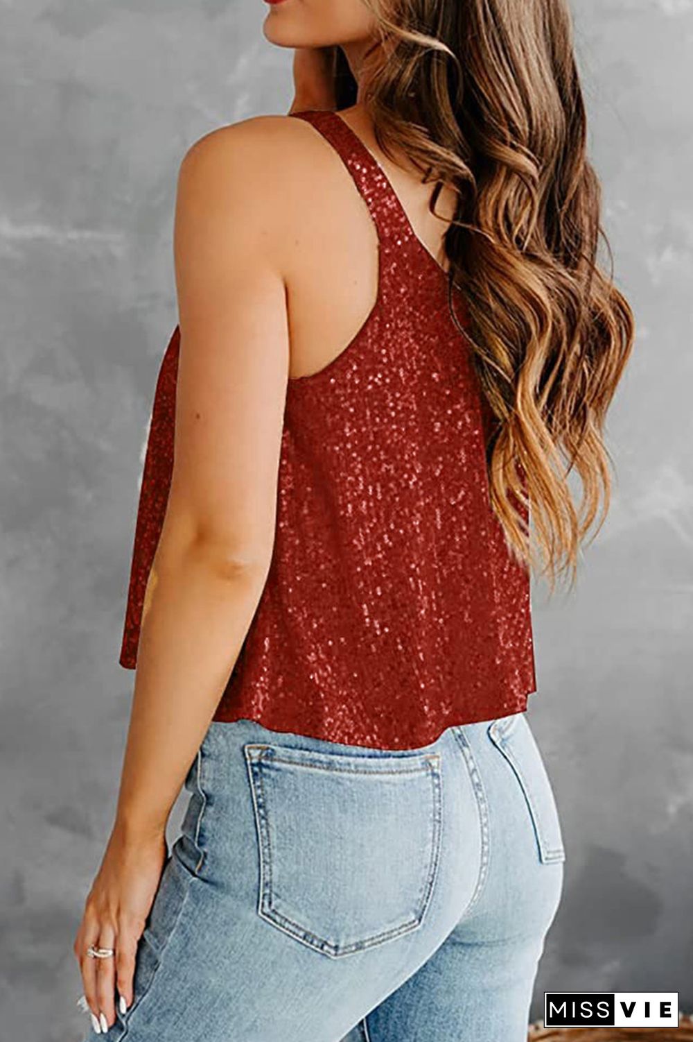 Sequin Glitter Sleeveless Plain Tank Top