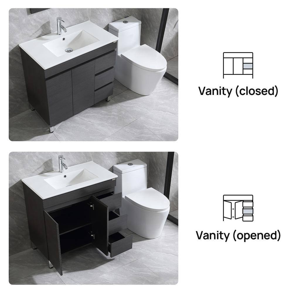 walsport Wonline 32 in. W x 19 in. D x 60 in. H Single Sink Bath Vanity in Black with Ceramic Vessel Sink Top and Mirror USBR4568+USBR4575