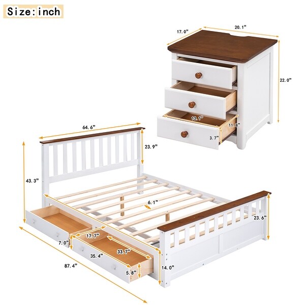 3-Pieces Bedroom Sets with Woodedn Platform Bed and Two Nightstands - - 37700962