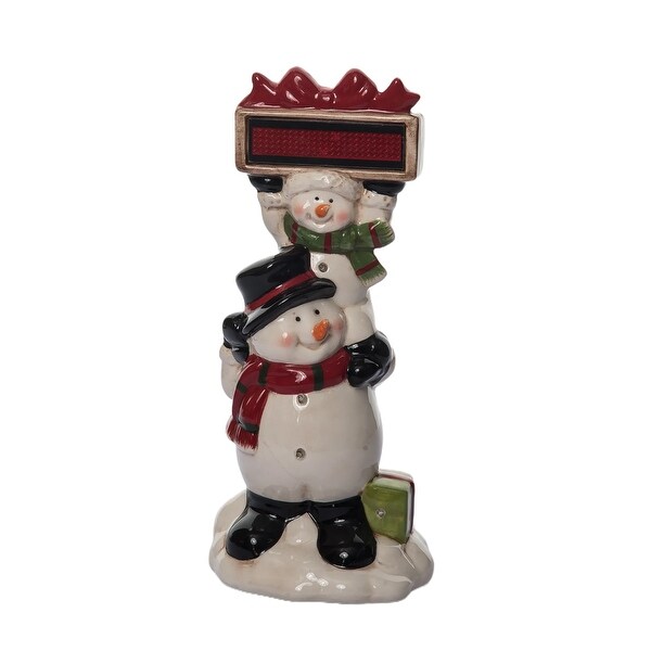 Transpac 11.75 in. Holiday Stacked Snowmen with Sign with Music