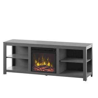 Twin Star Home 65 in. Freestanding Wooden Electric Fireplace TV Stand in Antique Gray 18MM6794-PG22S