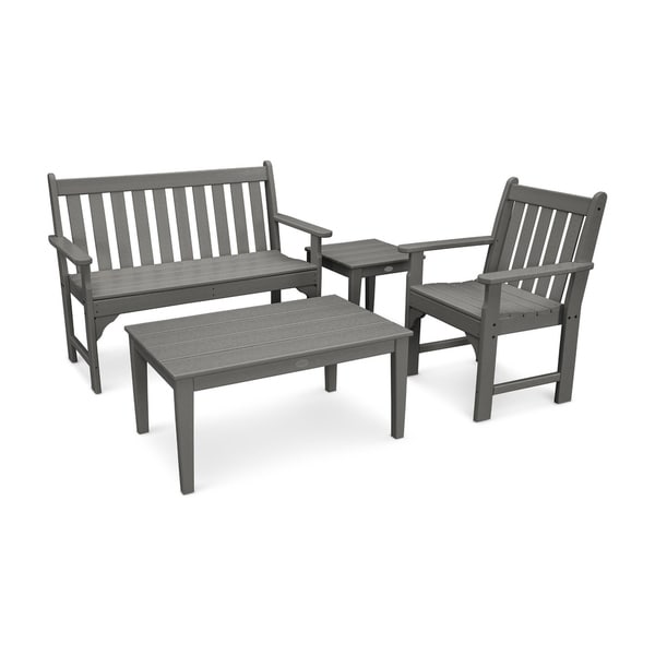 POLYWOOD Vineyard 4Piece Outdoor Bench，Chair，and Table Set